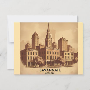 Savannah Georgia vintage Skyline   Postcard