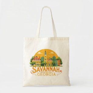 Savannah Georgia vintage Skyline Tote Bag
