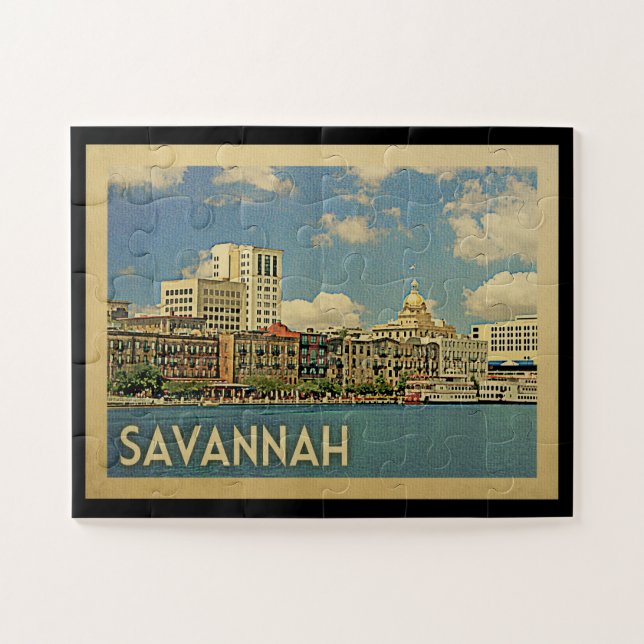 Savannah Georgia Vintage Travel Jigsaw Puzzle (Horizontal)