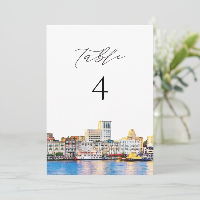 SAVANNAH Georgia Watercolor Table Number Card (Standing Front)