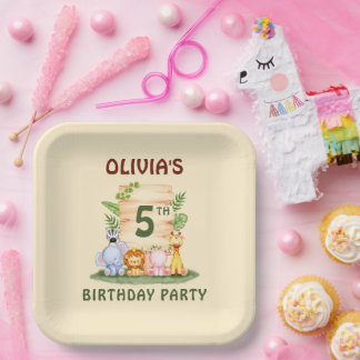 Savannah giraffe lion hippo zebra elephant paper plate