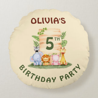 Savannah giraffe lion hippo zebra elephant round cushion