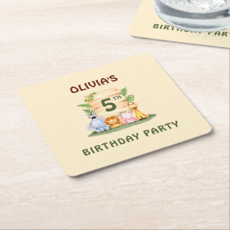 Savannah giraffe lion hippo zebra elephant square paper coaster