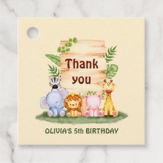 Savannah lion zebra hippo giraffe thank you favour tags