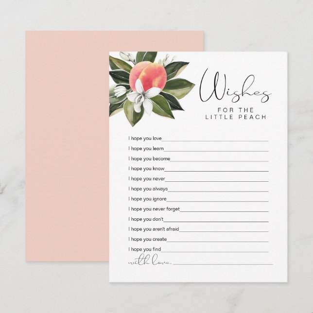 SAVANNAH Little Peach Wishes for Baby Shower Game Enclosure Card (Front/Back)