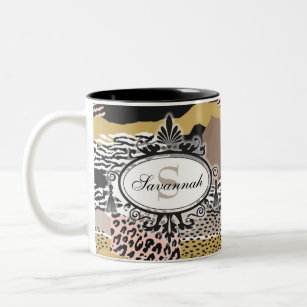 Savannah Pattern Custom Name Monogram Two-Tone Coffee Mug