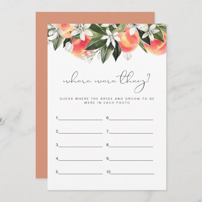 SAVANNAH Peach Where Were They Bridal Shower Game  Invitation (Front/Back)