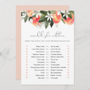 SAVANNAH Peach Would She Rather Bridal Game Invitation