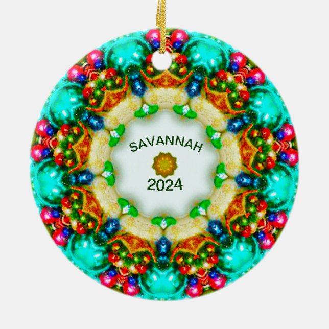 SAVANNAH~ Personalized Fractal Christmas Designs ~ Ceramic Tree Decoration (Back)