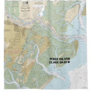 Savannah River and Wassaw Sound - Nautical Chart Shower Curtain