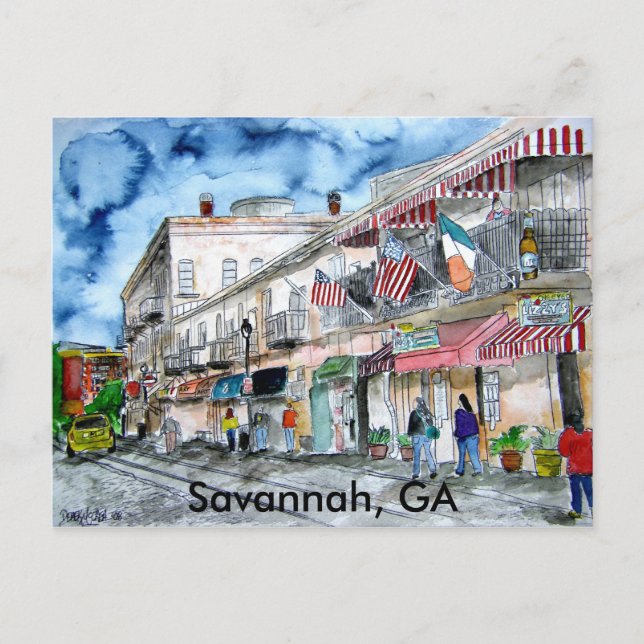 SAVANNAH river street painting post card, GA Postcard (Front)