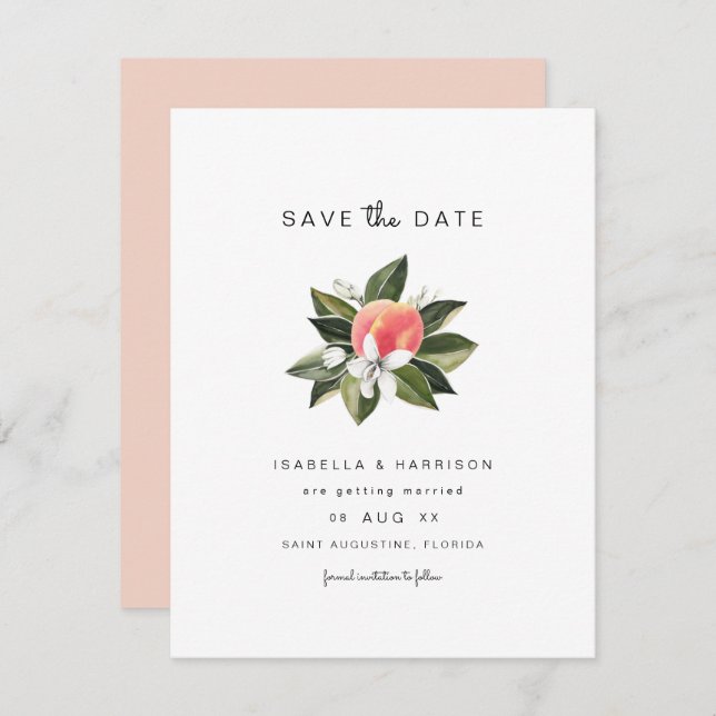 Savannah - Watercolor Peach Floral Save Date Invitation (Front/Back)