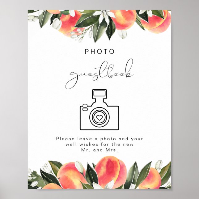 SAVANNAH Watercolor Peach Photo Guestbook Sign (Front)