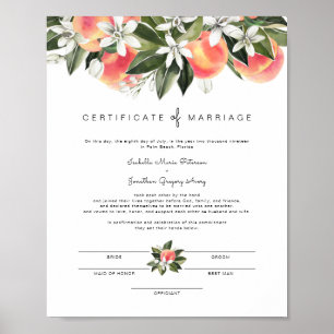 Savannah - Watercolor Peaches Marriage Certificate Poster