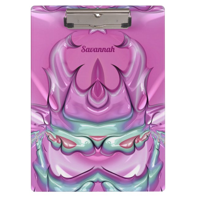 SAVANNAH ~WOW! STRANGE! Pink Gray White and Cerise Clipboard (Front)