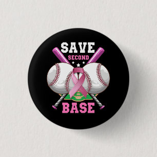 Save 2nd Base Baseball Breast Cancer Awareness Pin