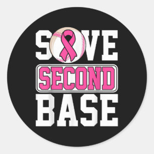Save 2nd Base Baseball Player Breast Cancer Awaren Classic Round Sticker