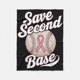 Save 2nd Base Baseball Player Breast Cancer Awaren Fleece Blanket