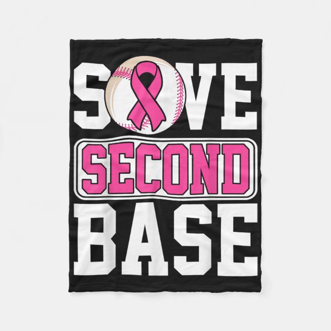 Save 2nd Base Baseball Player Breast Cancer Awaren Fleece Blanket (Front)