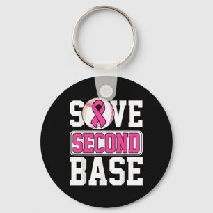 Save 2nd Base Baseball Player Breast Cancer Awaren Key Ring