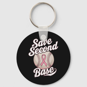 Save 2nd Base Baseball Player Breast Cancer Awaren Key Ring