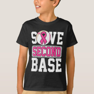 Save 2nd Base Baseball Player Breast Cancer Awaren T-Shirt