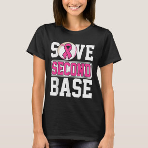 Save 2nd Base Baseball Player Breast Cancer Awaren T-Shirt