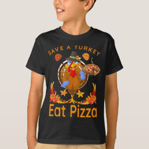 Save a Funny Turkey Pilgrim Eat Pizza Adult Vegan T-Shirt