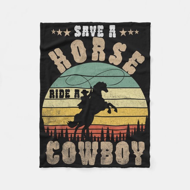 Save A Horse Ride A Cowboy Funny Horse Riding Men' Fleece Blanket (Front)