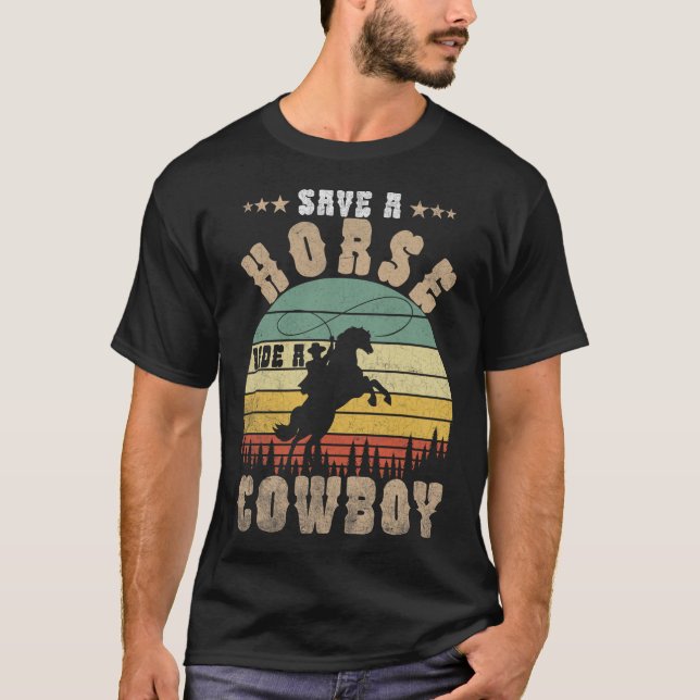 Save A Horse Ride A Cowboy Funny Horse Riding Men' T-Shirt (Front)