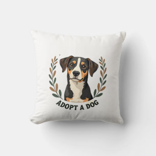 Save A Life Adopt a Dog Vintage Rescue Dog Illustr Cushion