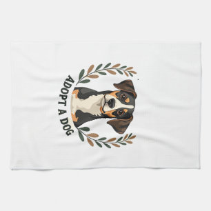 Save A Life Adopt a Dog Vintage Rescue Dog Illustr Tea Towel