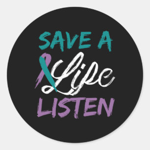 Save A Life Listen Ribbon Suicide Awareness Counse Classic Round Sticker