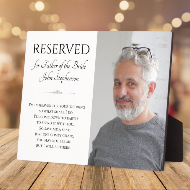 Save A Seat Father of Bride Photo Memorial Wedding Plaque (Creator Uploaded)