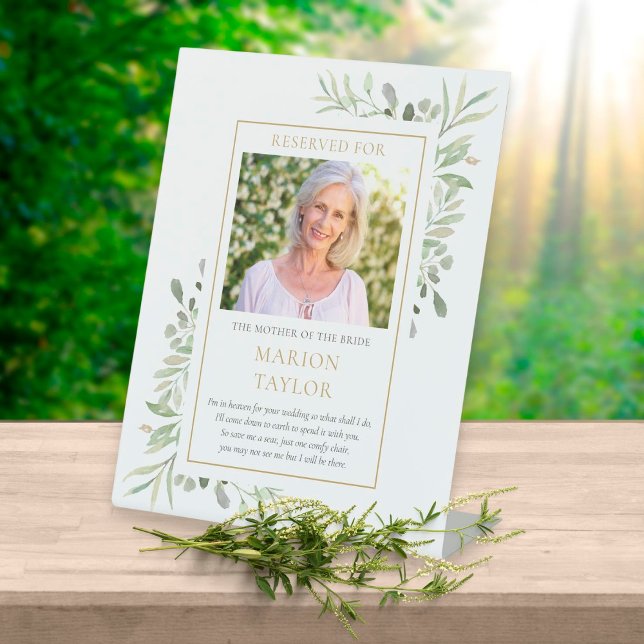 Save A Seat Mother Of Bride Photo Greenery Wedding Pedestal Sign (Creator Uploaded)