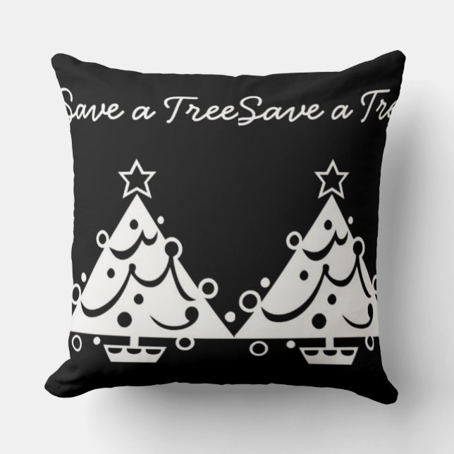 Save a Tree Christmas Tree Star Black and White Cushion (Front)
