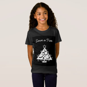 Save a Tree Christmas Tree Star Black and White T-Shirt
