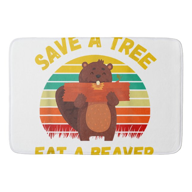 Save a Tree Eat a Beaver Funny Beaver Pun Adult Hu Bath Mat (Front)
