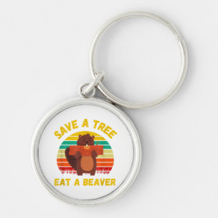 Save a Tree Eat a Beaver Funny Beaver Pun Adult Hu Key Ring