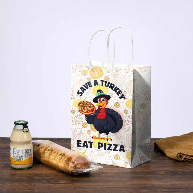 Save A Turkey Eat Pizza Funny Happy Thanksgiving Medium Gift Bag (Creator Uploaded)