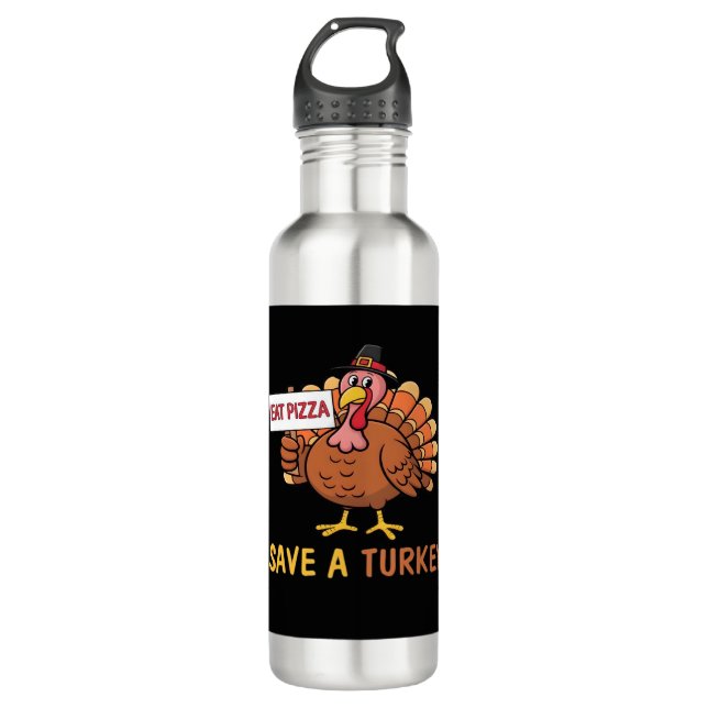 Save A Turkey Eat Pizza Funny Thanksgiving Classic 710 Ml Water Bottle (Front)