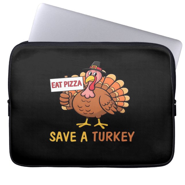 Save A Turkey Eat Pizza Funny Thanksgiving Classic Laptop Sleeve (Front)