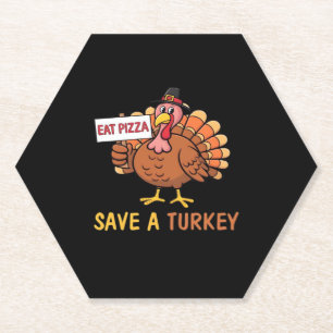 Save A Turkey Eat Pizza Funny Thanksgiving Classic Paper Coaster
