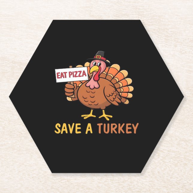 Save A Turkey Eat Pizza Funny Thanksgiving Classic Paper Coaster (Front)