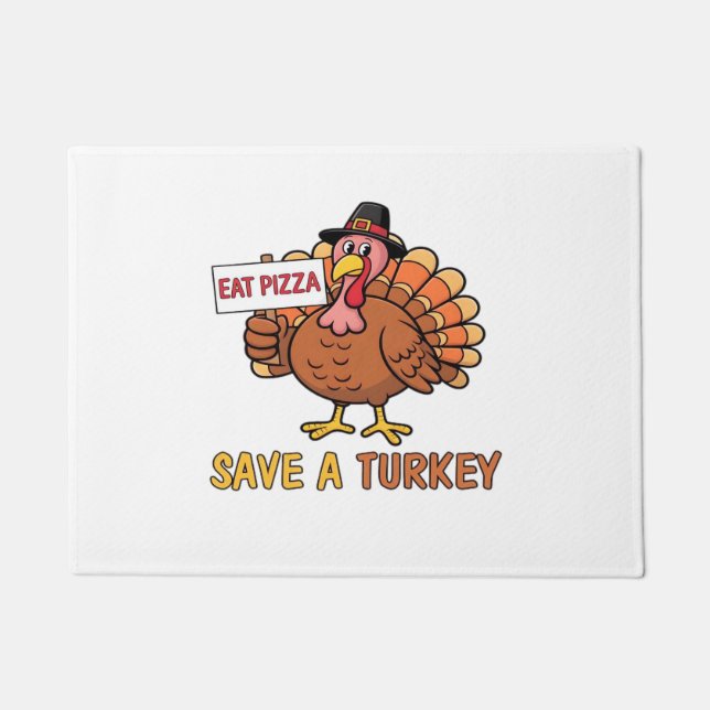 Save A Turkey Eat Pizza Funny Thanksgiving Oversiz Doormat (Front)