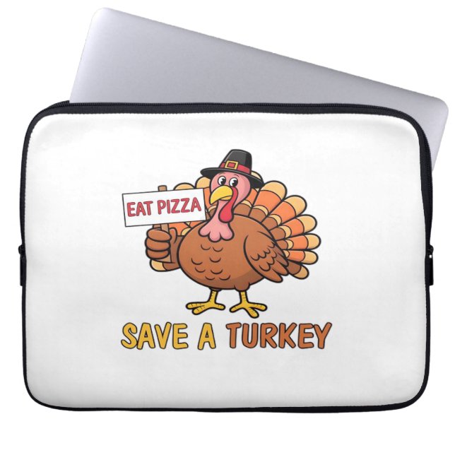 Save A Turkey Eat Pizza Funny Thanksgiving Oversiz Laptop Sleeve (Front)