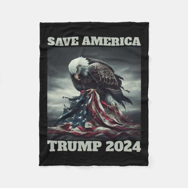 Save America Sad Eagle American Flag Never Surrend Fleece Blanket (Front)