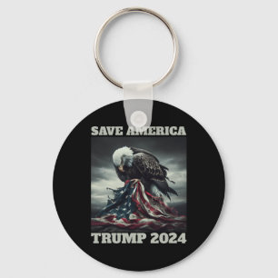Save America Sad Eagle American Flag Never Surrend Key Ring