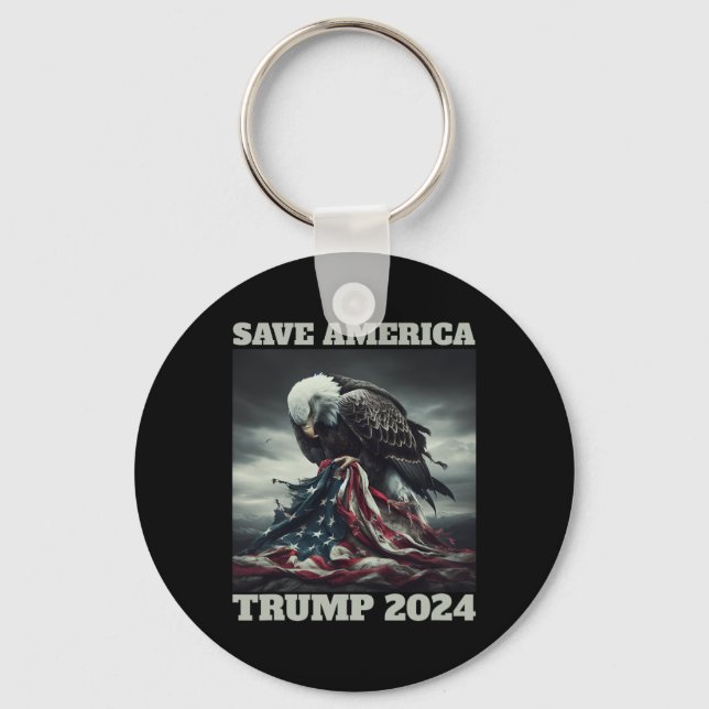 Save America Sad Eagle American Flag Never Surrend Key Ring (Front)