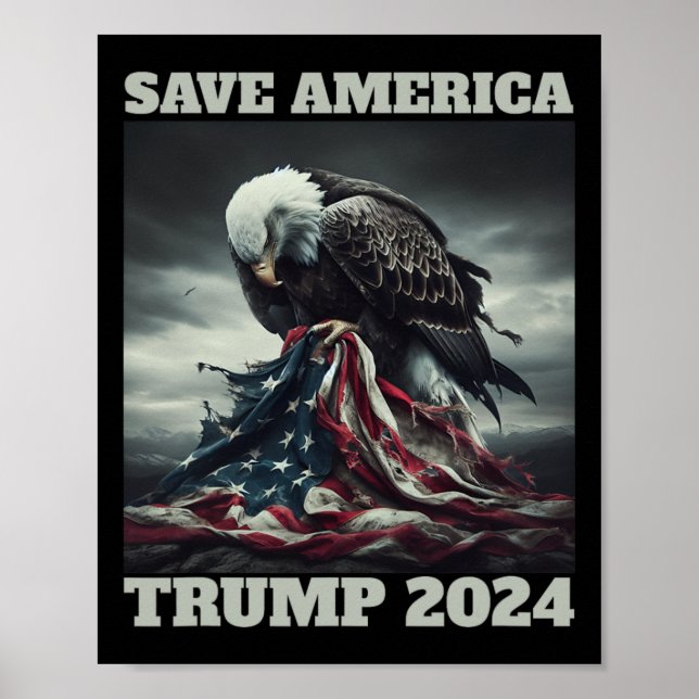 Save America Sad Eagle American Flag Never Surrend Poster (Front)